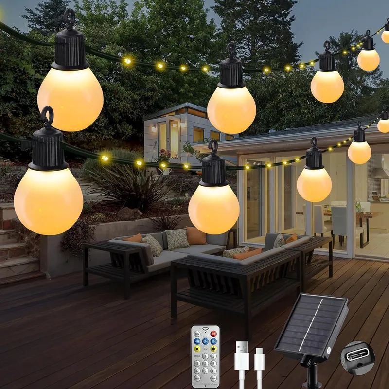 LITARK Solar Lichtketting 20 Lampen 10m 100 LED Afstandsbediening USB — foto 1