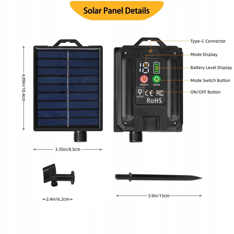 TACOBEY Solar Lichtsnoer 20M 200 LED USB Buitenverlichting — foto 6