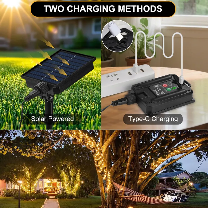 TACOBEY Solar Lichtsnoer 20M 200 LED USB Buitenverlichting — foto 2