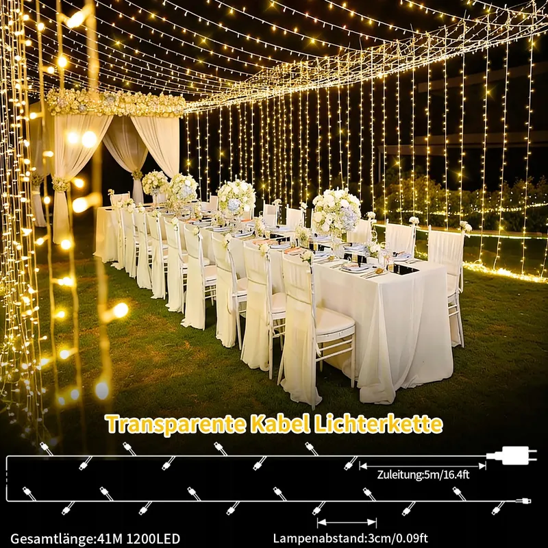 JXLEDAYY 1200 LED Lichtketting Buiten 36M 8 Standen Waterdicht — foto 4