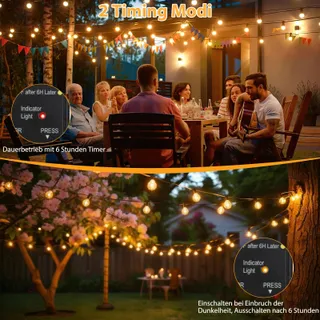 QIHANS LED Lichtsnoer Buiten 15M Lichtsensor Timer 27 G40 Lampen — miniatuur 4