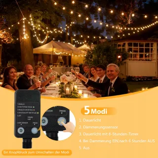 QIHANS LED Lichtsnoer Buiten 15M Lichtsensor Timer 27 G40 Lampen — miniatuur 2