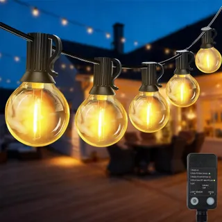 QIHANS LED Lichtsnoer Buiten 15M Lichtsensor Timer 27 G40 Lampen — miniatuur 1