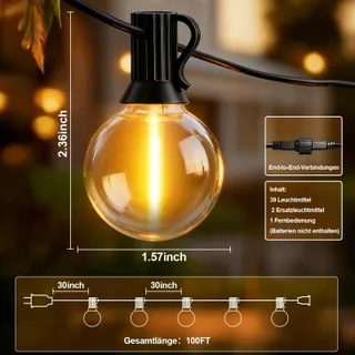 AODLEDY LED Lichtketting Buiten 30m Dimbaar Balkon Tuin Waterdicht — miniatuur 5
