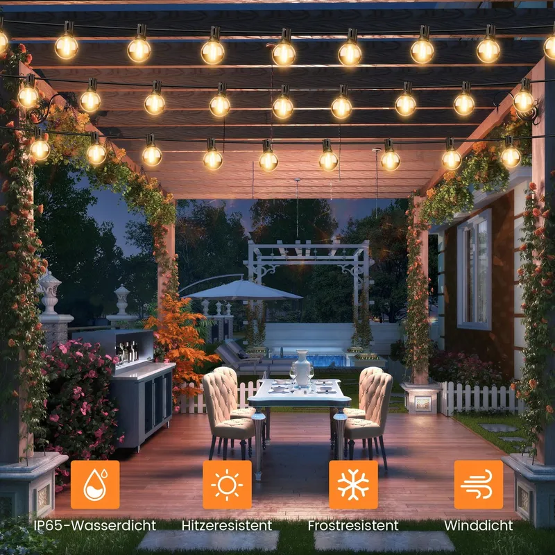 OHLUX Solar LED Lichtsnoer 18M 27 G40 IP65 Waterdicht Balkon Tuin — foto 2