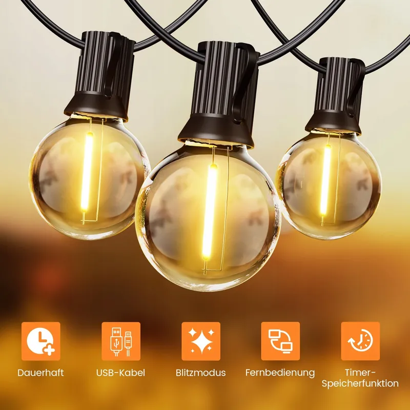 OHLUX Solar LED Lichtsnoer 18M 27 G40 IP65 Waterdicht Balkon Tuin — foto 6