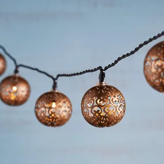 LIGHTS4FUN Solar Lichtsnoer 16 LED Marokkaanse Bollen Brons Tuin Balkon — miniatuur 1