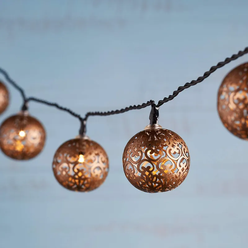 LIGHTS4FUN Solar Lichtsnoer 16 LED Marokkaanse Bollen Brons Tuin Balkon — foto 1