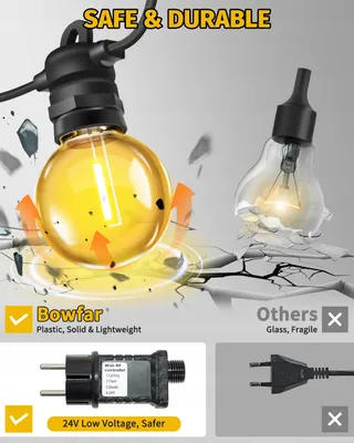 BOWFAR LED Lichtsnoer Buiten 15M G40 IP68 Dimbaar Balkon Tuin — miniatuur 4