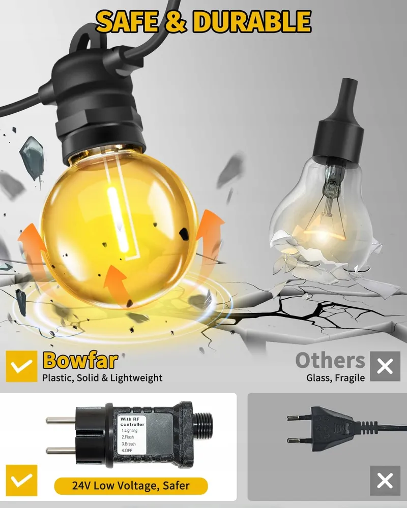 BOWFAR LED Lichtsnoer Buiten 15M G40 IP68 Dimbaar Balkon Tuin — foto 4