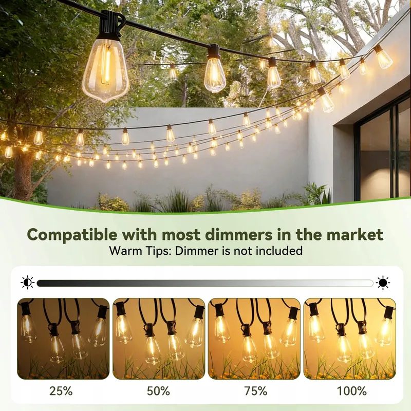 WWEIXUN LED Lichtsnoer 15M ST38 Vintage 21 Lampen IP44 Waterdicht — foto 5