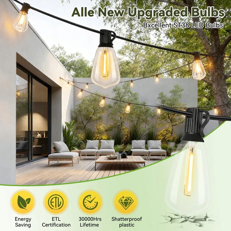 WWEIXUN LED Lichtsnoer 15M ST38 Vintage 21 Lampen IP44 Waterdicht — foto 4