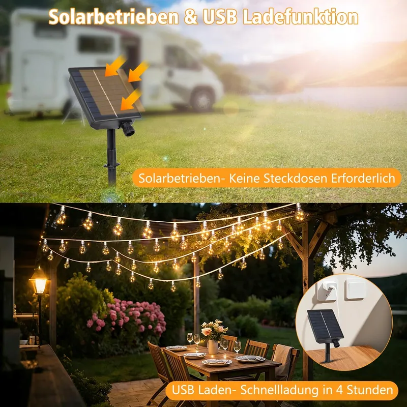 DBFAIRY Solar Lichtsnoer 10M 20 Lampen Weerbestendig Timer 8 Standen — foto 3