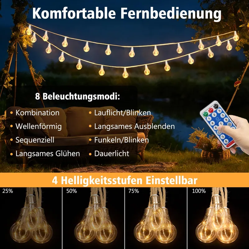 DBFAIRY Solar Lichtsnoer 10M 20 Lampen Weerbestendig Timer 8 Standen — foto 2