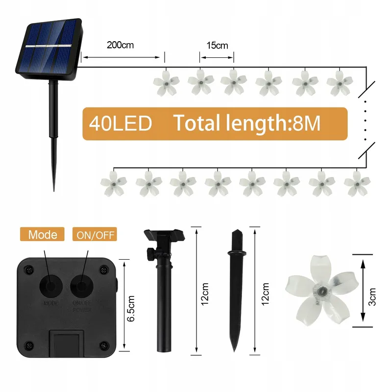 Solar Lichtsnoer Buiten 40 LED Waterdicht Tuin Balkon — foto 6
