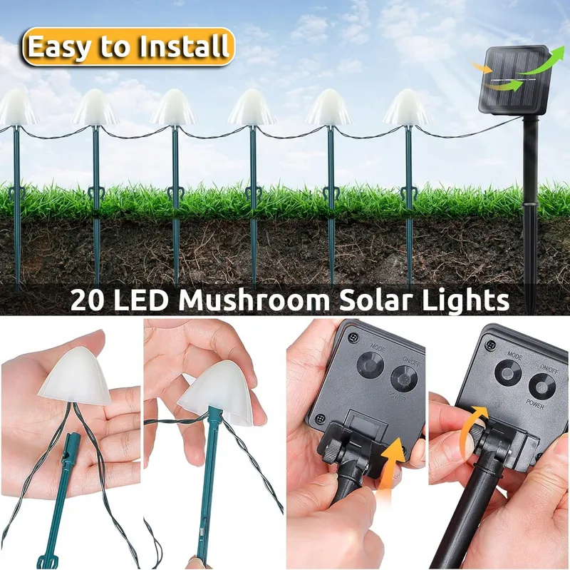 DEKOFUN Solar LED Tuinverlichting Paddenstoelen Buiten — foto 3