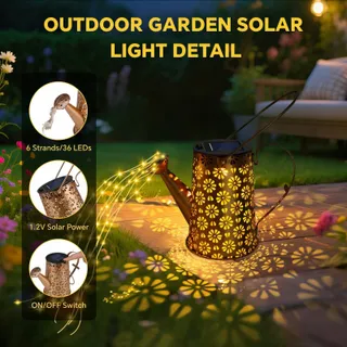 LED Solar Gieterlampen Buiten Waterdicht Lichtketting Vintage — miniatuur 5