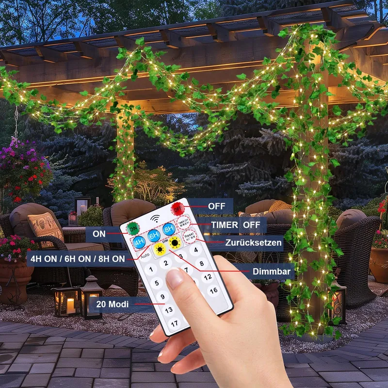 STARRYEVER LED Klimop Lichtketting 20M 200 LED Solar USB Tuin — foto 3