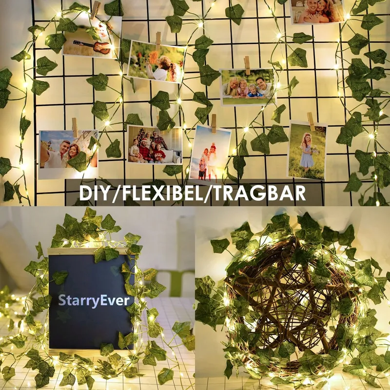 STARRYEVER LED Klimop Lichtketting 20M 200 LED Solar USB Tuin — foto 8