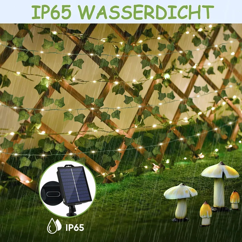 STARRYEVER LED Klimop Lichtketting 20M 200 LED Solar USB Tuin — foto 6