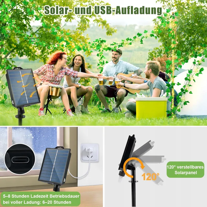 STARRYEVER LED Klimop Lichtketting 20M 200 LED Solar USB Tuin — foto 4
