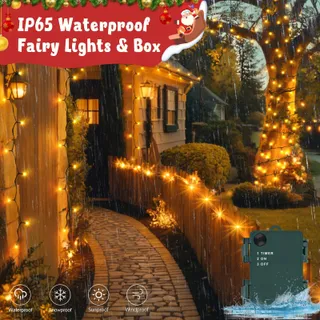 GCSTNN LED Lichtsnoer 10M 100LED Warmwit Batterij IP65 Tuin — miniatuur 3