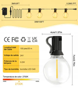 SAEIHGAE LED Lichtsnoer Buiten 30m IP44 Tuin Balkon Terras — miniatuur 3