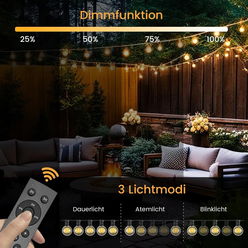 POGESTRAND Solar Lichtketting G40 10M USB 20 Lampen IP65 — foto 5