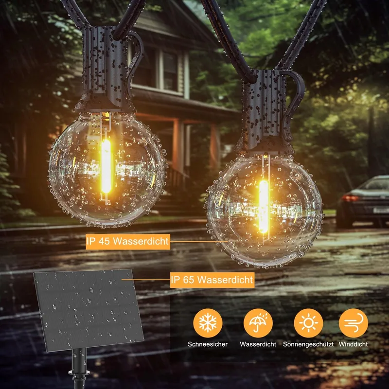 POGESTRAND Solar Lichtketting G40 10M USB 20 Lampen IP65 — foto 7