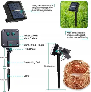 JOOMER Solar Lichtsnoer 2 Stuks 12M 120 LED Waterdicht Tuin — miniatuur 5