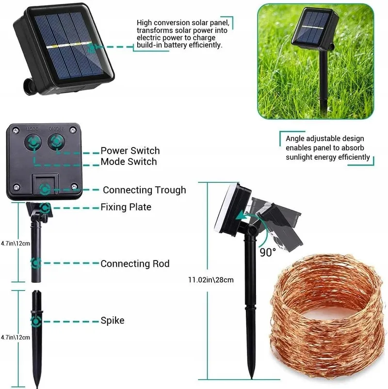 JOOMER Solar Lichtsnoer 2 Stuks 12M 120 LED Waterdicht Tuin — foto 5