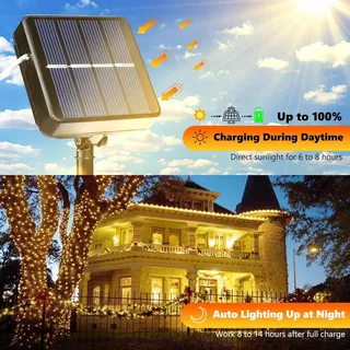 JOOMER Solar Lichtsnoer 2 Stuks 12M 120 LED Waterdicht Tuin — miniatuur 3