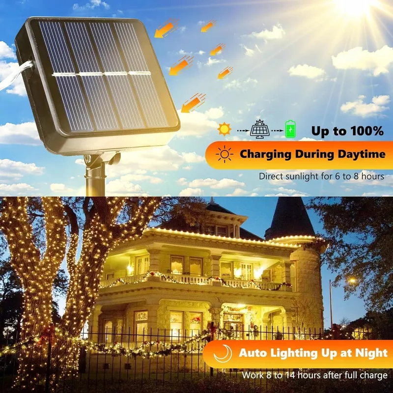 JOOMER Solar Lichtsnoer 2 Stuks 12M 120 LED Waterdicht Tuin — foto 3