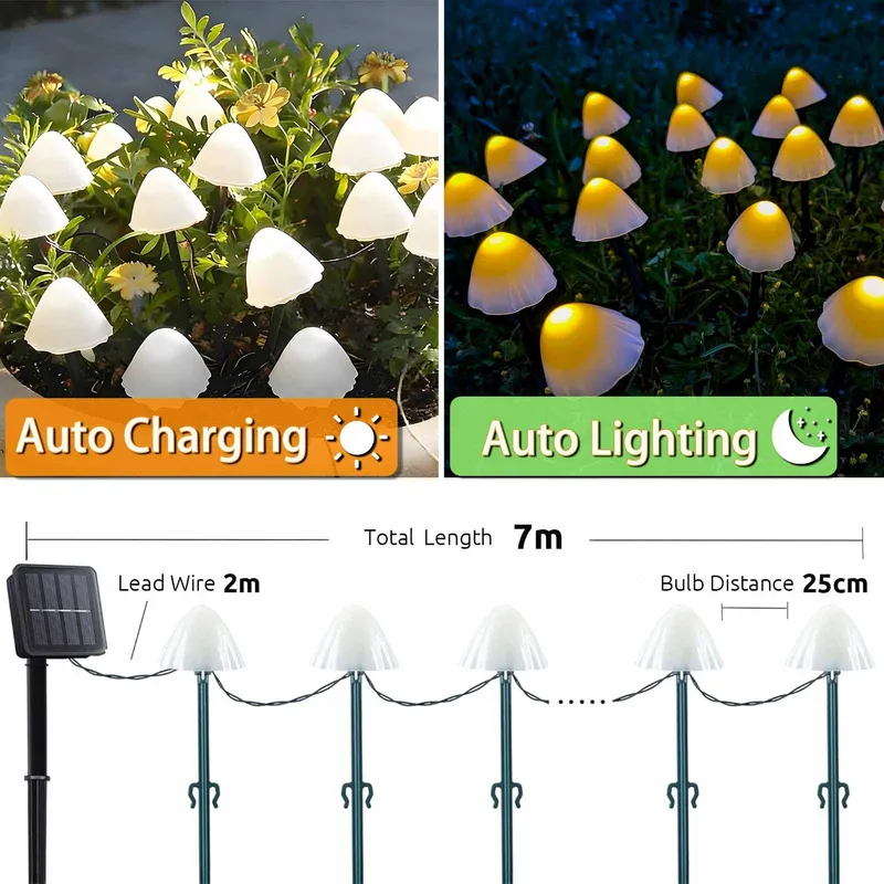 COZYMEOW Solarlampen 20 LED Paddenstoel Tuindecoratie Waterdicht — foto 4