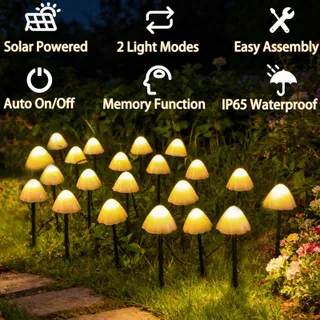 COZYMEOW Solarlampen 20 LED Paddenstoel Tuindecoratie Waterdicht — miniatuur 3
