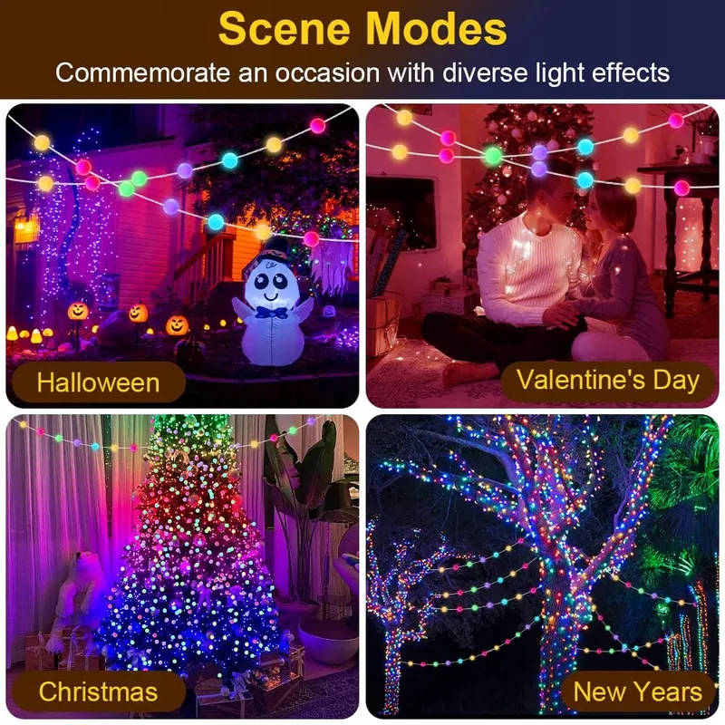 AUAUY Smart USB LED Bollen 10M 66 LED Kleurveranderend Afstandsbediening — foto 8
