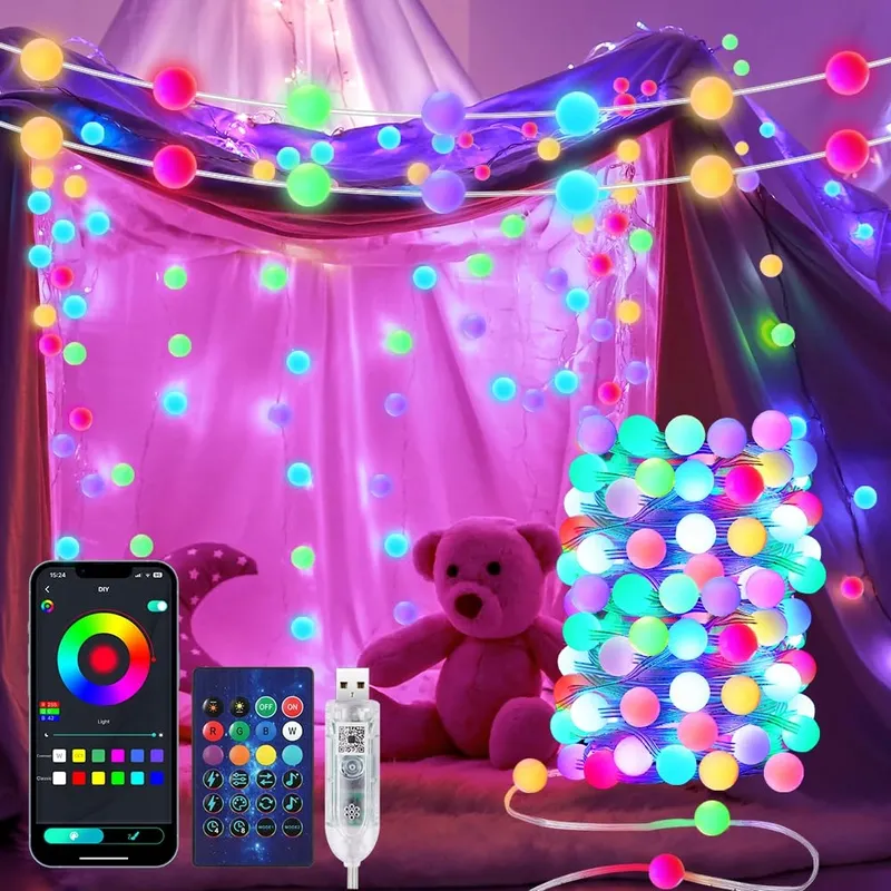 AUAUY Smart USB LED Bollen 10M 66 LED Kleurveranderend Afstandsbediening — foto 1