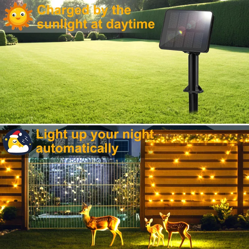 FFZZKJ Solar Lichtsnoer Buiten 12M 120LED IP65 Waterdicht Tuin Terras — foto 2