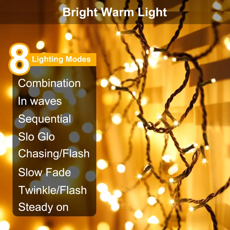 FFZZKJ Solar Lichtsnoer Buiten 12M 120LED IP65 Waterdicht Tuin Terras — foto 3