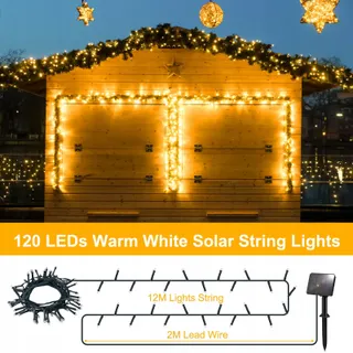 FFZZKJ Solar Lichtsnoer Buiten 12M 120LED IP65 Waterdicht Tuin Terras — miniatuur 4