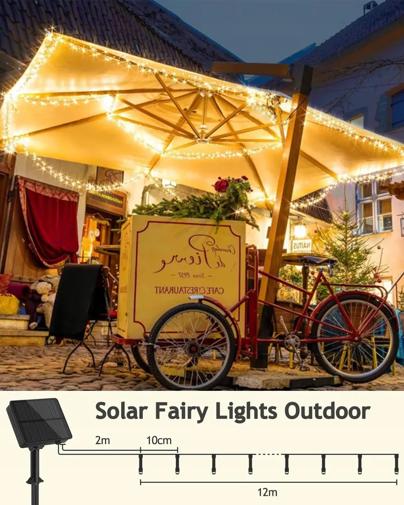 YIFMOO Solar LED Lichtsnoer Buiten 12M 120LED 8 Modi IP65 — foto 2