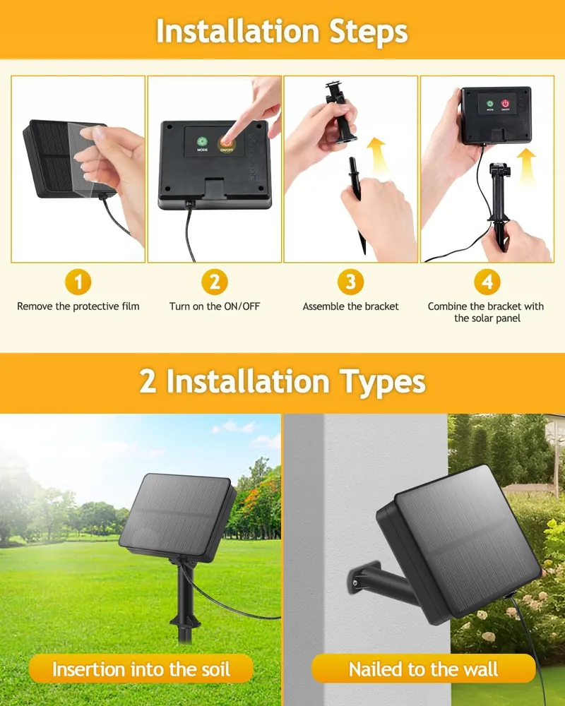 YIFMOO Solar LED Lichtsnoer Buiten 12M 120LED 8 Modi IP65 — foto 6