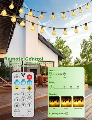 Solar LED Tuinlichtjes 17M 8 Modi Waterdicht Balkon Tuin Party — miniatuur 4