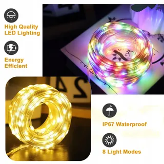MOLVCE LED Lichtketting 10M 100 LED Waterdicht Binnen Buiten Timer — miniatuur 2