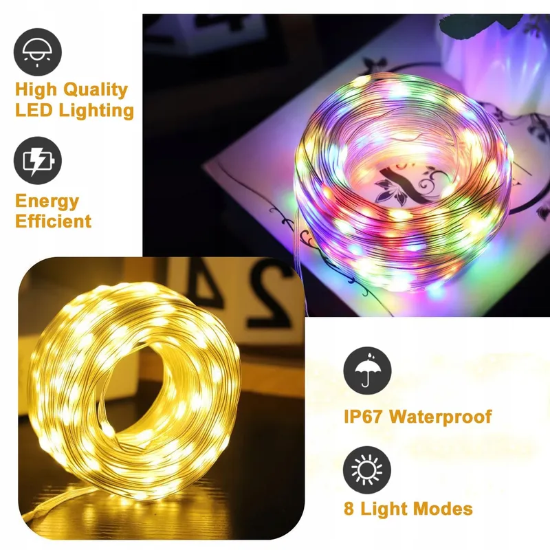 MOLVCE LED Lichtketting 10M 100 LED Waterdicht Binnen Buiten Timer — foto 2