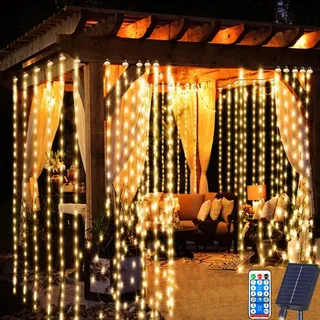 REDEFUN Solar Lichtgordijn 3x3m 300LED 8 Modi Waterdicht Afstandsbediening — miniatuur 1