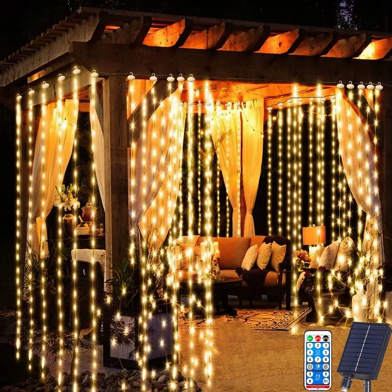 REDEFUN Solar Lichtgordijn 3x3m 300LED 8 Modi Waterdicht Afstandsbediening — foto 1