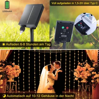 REDEFUN Solar Lichtgordijn 3x3m 300LED 8 Modi Waterdicht Afstandsbediening — miniatuur 3