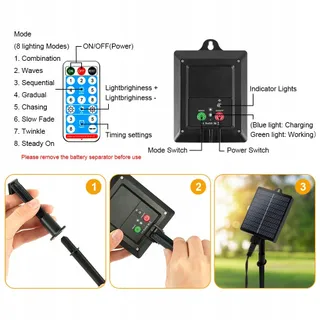 AUAUY Solar Lichtketting Buiten 7M 50 LED 8 Modi IP65 Balkon Tuin — miniatuur 3