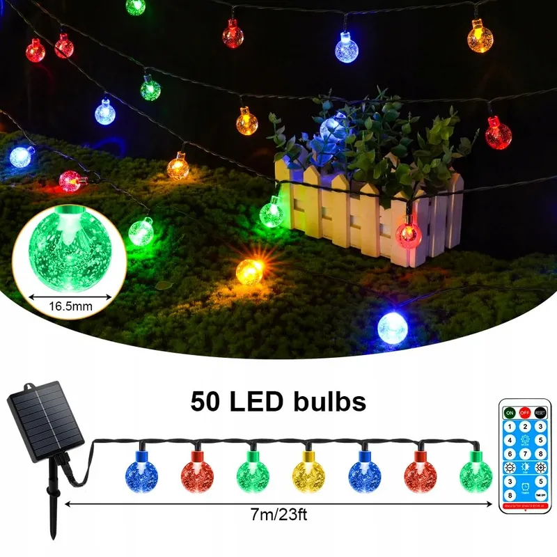 AUAUY Solar Lichtketting Buiten 7M 50 LED 8 Modi IP65 Balkon Tuin — foto 7